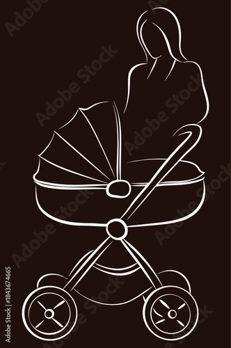 Continuous line mother and baby