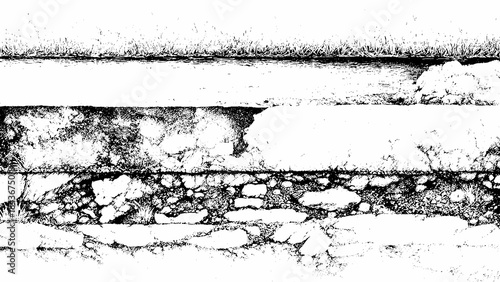 Sketch of Old Brick Wall with Grass Border