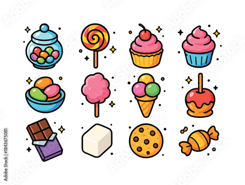 Colorful Sweet Icons. Sweet shop. Colorful isometric vector icon