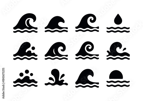Ocean Wave Icons. Ocean waves. Solid icon set of Ocean waves: cr