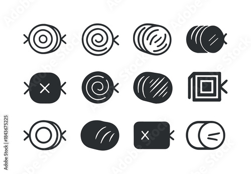 Hay Bale Icons. hay bales. Icon set. Set Logo of hay bales: hay