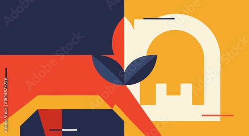 Abstract Geometric Elephant Illustration with Bold Color Blocking.