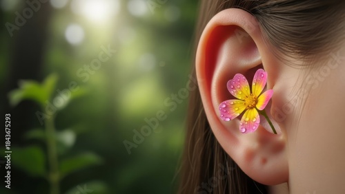 Flower in Ear with Dew Drops Nature Beauty Close-Up. Concept featuring flower, ear, nature, beauty, dew drops.