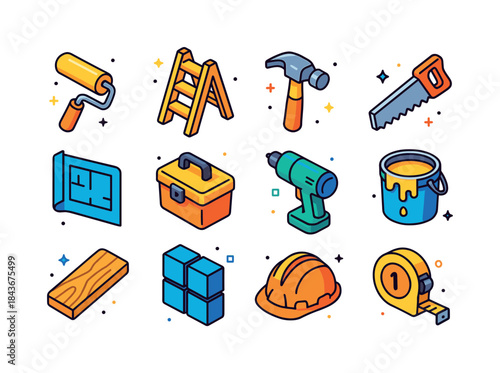 House Renovation Icons. Renovating a House. Colorful isometric v