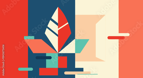 Abstract geometric leaf design with vibrant color blocks, modern and eye-catching.