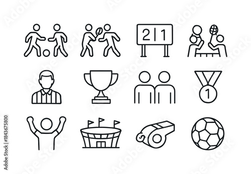 Competitive Sports Icons. Competitive Sports. Line icon set of C