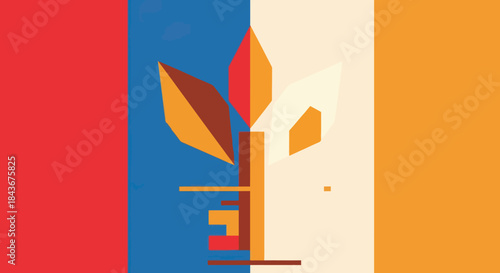 Abstract Geometric Plant Illustration with Bold Colors and Modern Design.
