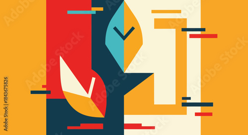 Abstract Geometric Plant Illustration with Bold Colors and Sharp Shapes.