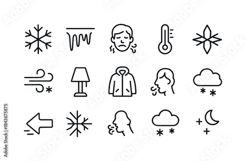 Cold Weather Icons. Cold Mood. Line icon set of Cold Mood: snowf