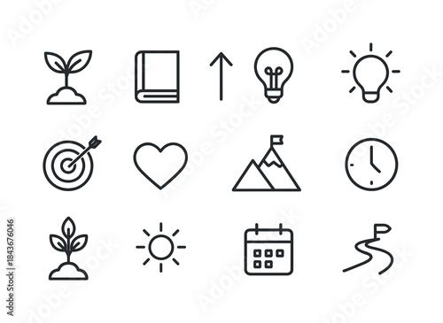 Personal Growth Icons. Personal growth. Line icon set of Persona