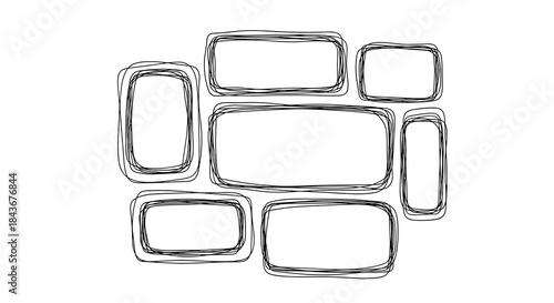 Collection of hand-drawn scribble frames with rounded corners in a messy, chaotic sketch style, ideal for modern design and text boxes.