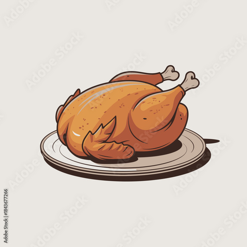 An appetizing whole roasted chicken rests on a plate, representing comfort food, gathering, and holidays, perfect for family dinners and festive occasions.