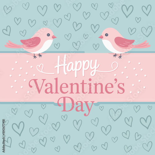 This delightful Valentine's Day card features cute birds and heart patterns, perfect for celebrating love and affection, conveying positivity and warmth to loved ones on this special day.