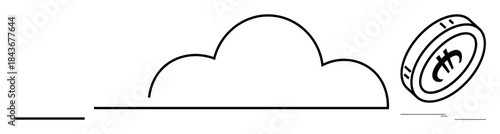 Bitcoin coin rolling over a cloud silhouette, symbolizing digital currency, blockchain, and cloud technology. Ideal for cryptocurrency, fintech, cloud computing, online payments, blockchain virtual