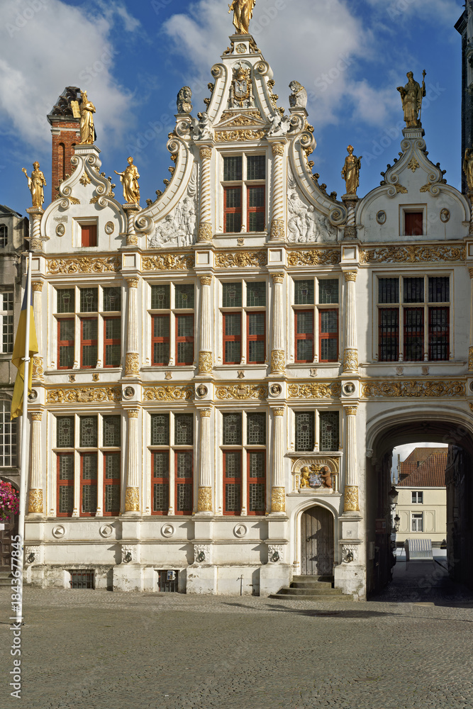 Fototapeta premium facade of the Old Civil Registry a historical building in the Flemish Renaissance style in Bruges.