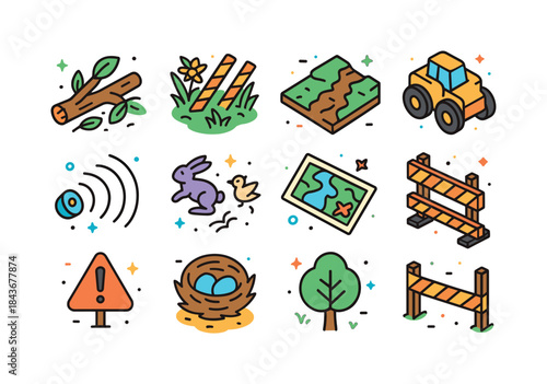 Habitat Disruption Icons. Habitat Disruption. Colorful isometric