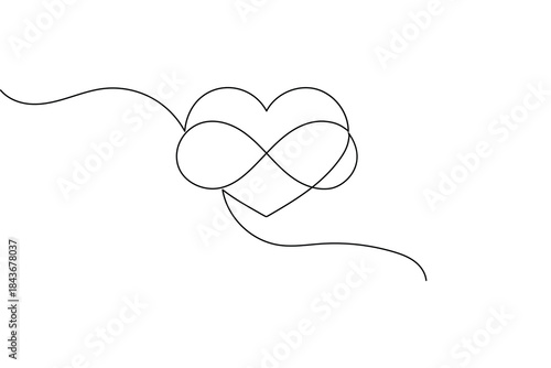 Continuous line art depicting an elegant fusion of heart and infinity symbol for endless love illustration