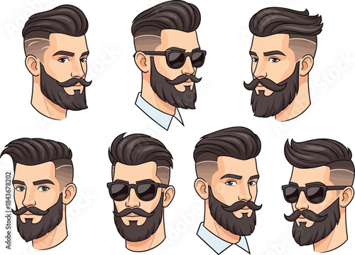 Diverse Group of Bearded Men Featuring Modern Haircuts and Grooming Essentials