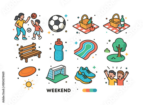 Weekend Fun Activities. Weekend Activities. Colorful isometric v