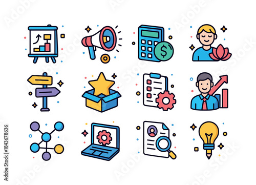 Colorful Consulting Icons. Consulting niches. Colorful isometric