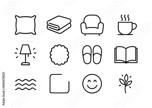 Comfy Lounging Icons. Comfy lounging. Line icon set of comfy lou