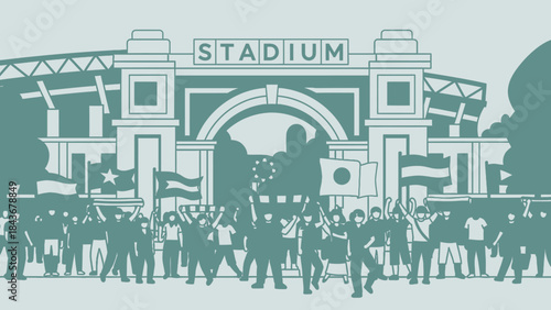 Vector illustration of an urban city skyline silhouette with buildings, construction, and industrial factories, featuring vintage art design