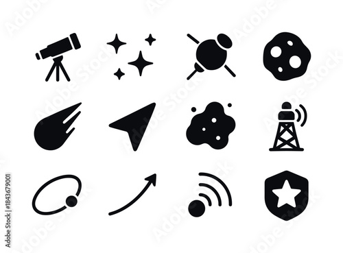 Space Exploration Icons. Deep space exploration. Solid icon set