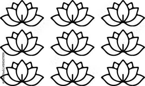 lotus black line icon set vector illustration lotus silhouette nature