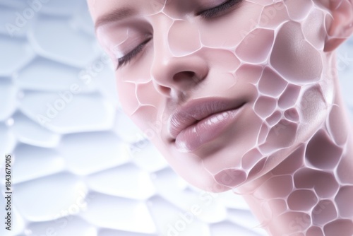 Cellular rejuvenation and skin regeneration concept with woman face and closed eyes