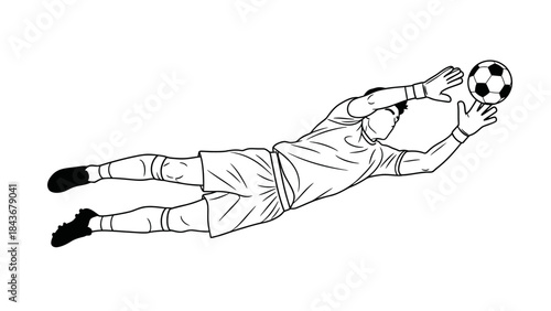 Goalkeeper's Leap: An illustration of a goalkeeper soaring through the air, their focused eyes fixed on the soccer ball as they prepare for a save.