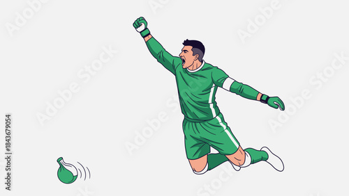 Goalkeeper's Leap: A dynamic illustration showcases a goalkeeper soaring through the air, their gaze fixed intently on the football as they make a stunning save, capturing the spirit of the sport.