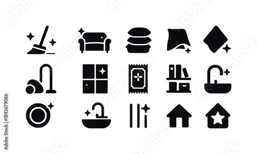 Tidy Home Icons. Tidy Home. Solid icon set of Tidy Home: clean f