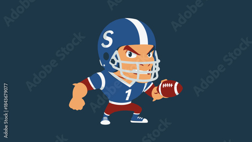 Football Mascot Ready to Compete: A determined football mascot, poised with the ball, ready to charge forward with grit and determination, set against a dark backdrop.