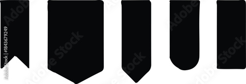 five black ribbon banners shapes icon vector illustration design