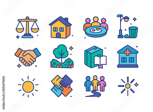 Perfect Society Icons. Perfect Society. Colorful isometric vecto