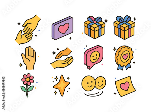Kindness Icons Set. Kindness. Colorful isometric vector icons se