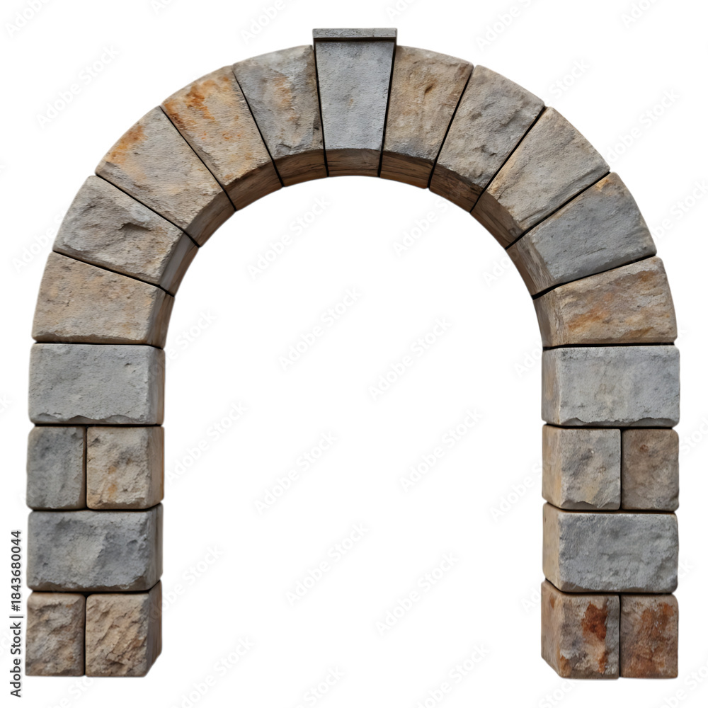 Fototapeta premium Stone archway isolated graphic element on white background
