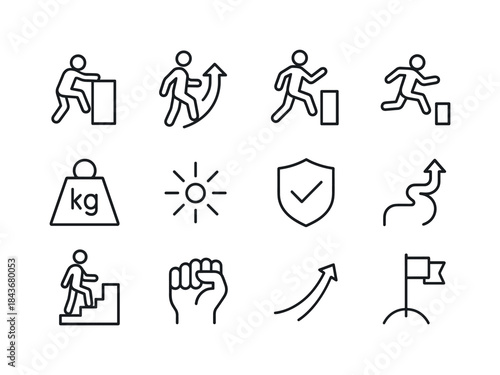 Obstacle Icon Set. Obstacle overcoming. Line icon set of Obstacl