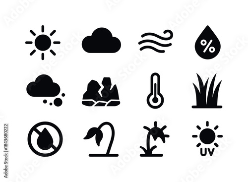 Dry Weather Icons. Dry weather. Solid icon set of Dry weather: s