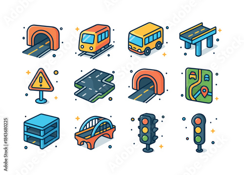 City Transport Icons. City Transportation. Colorful isometric ve