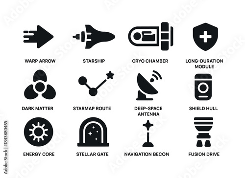 Interstellar Icon Set. Interstellar travel. Solid icon set of in