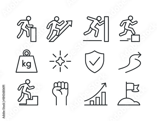 Obstacle Icon Set. Obstacle overcoming. Line icon set of Obstacl