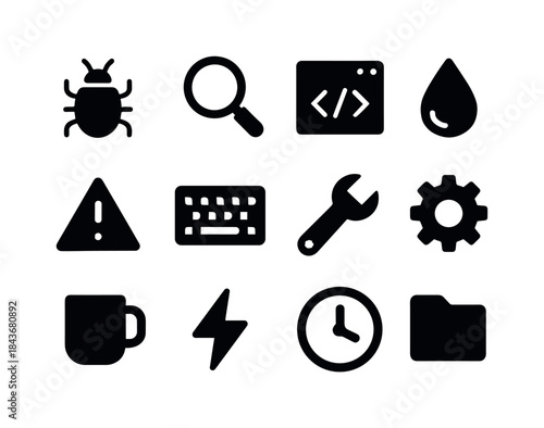 Debugging Icon Set. Debugging Mode. Solid icon set of Debugging