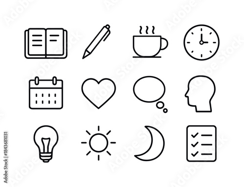 Daily Reflection Icons. Daily reflection. Line icon set of daily