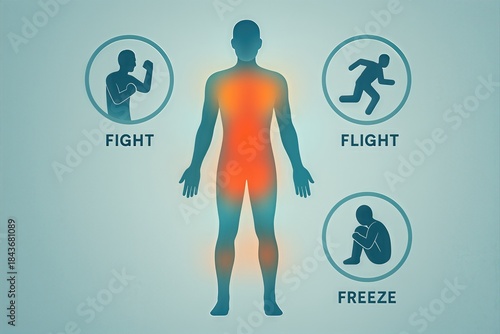 Understanding the physiology of stress response illustrated through the fight or flight mechanism showcasing adrenal activation and effects on human emotion and behavior