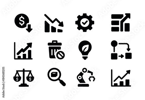 Cost Optimization Icons. Cost optimization. Solid icon set of Co