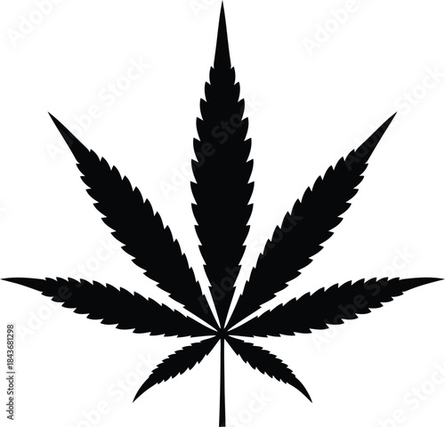 Black cannabis leaf silhouette isolated on white background
