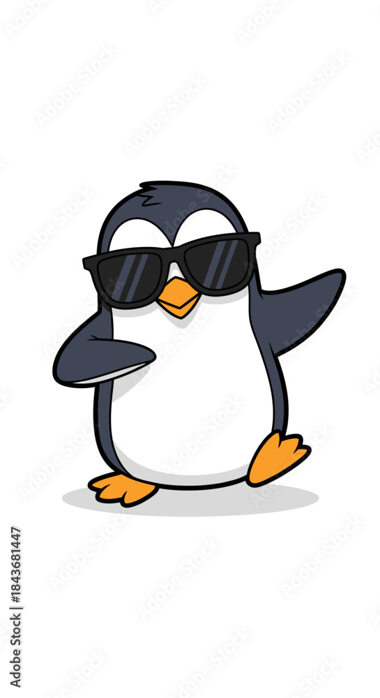 Obraz premium Cool cartoon penguin wearing sunglasses and standing confidently on an isolated white background.
