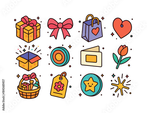 Colorful Gift Icons. Gift giving. Colorful isometric vector icon