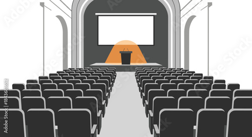 Empty conference hall with a spotlight shining on a podium on stage in a seamless loop animation perfect for presentation intros.